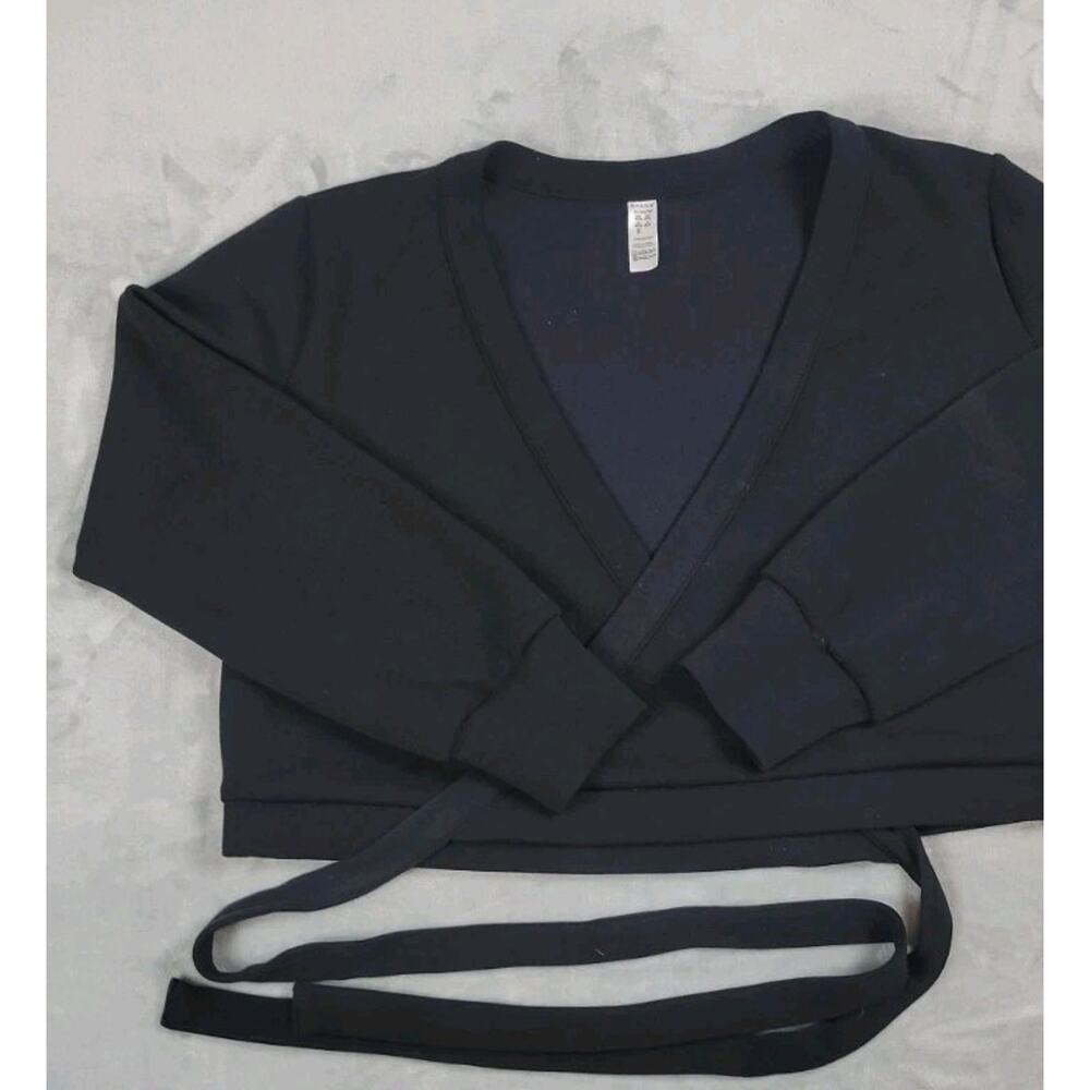 Spanx Air Essentials Ballet Wrap Top Long Sleeve Blouse Shirt black Sz XL SOFT